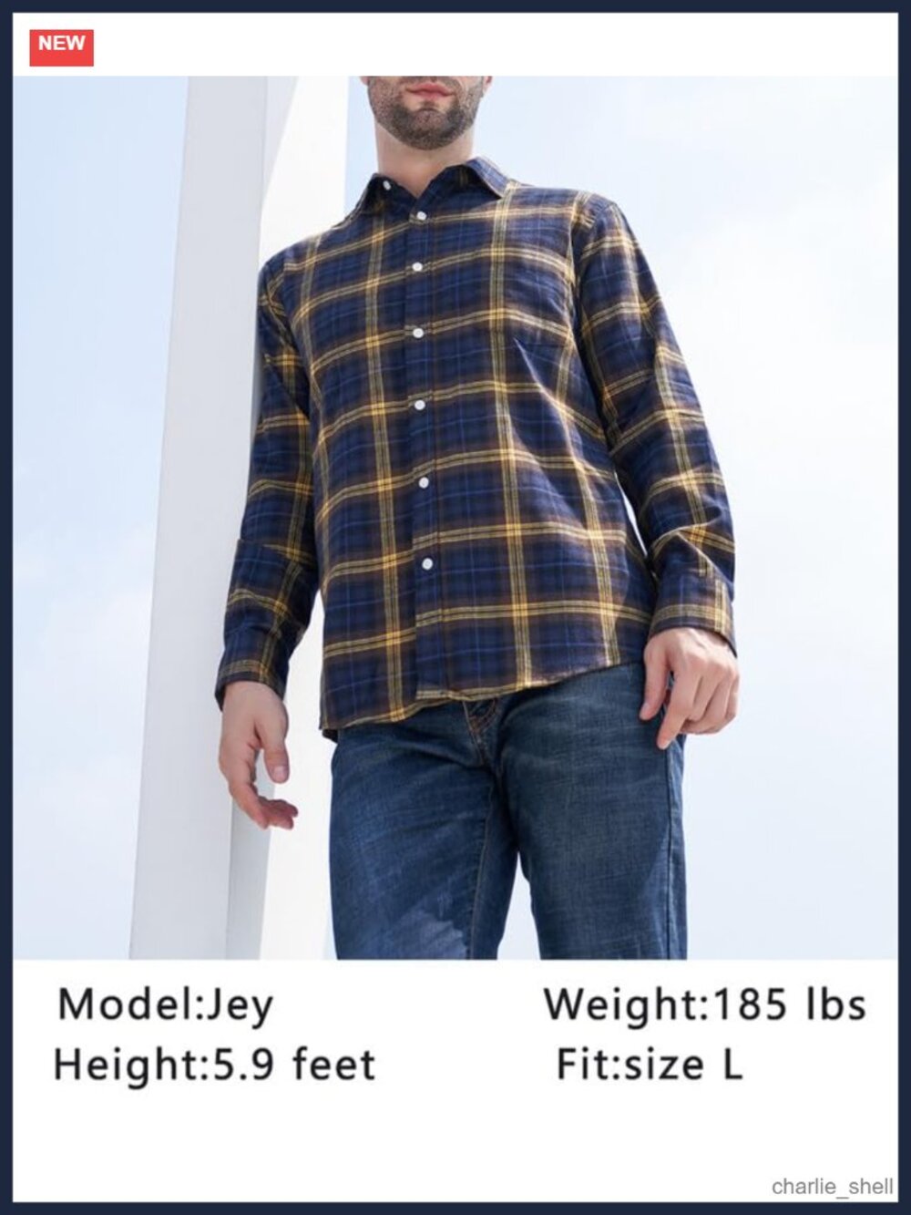 Men's Cotton Flannel Plaid Shirt Long Sleeve Casual Button Down Regular Fit - Picture 4 of 5